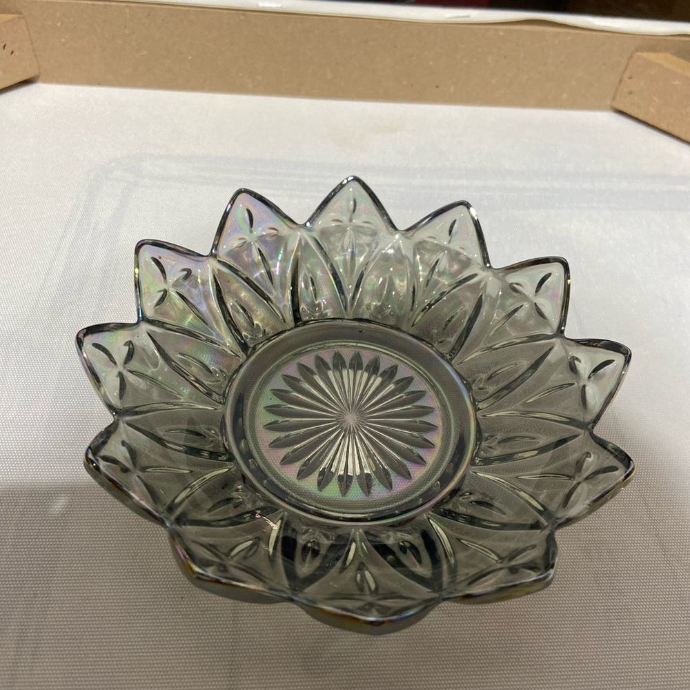 Vintage Smoky Carnival Glass Federal Candy Dish